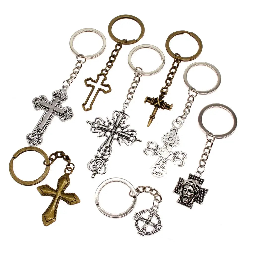 1 Piece Vintage Jesus Christianity Accessory Car Keychain Cross Keychain Handmade DIY Jewelry Car Key Chain Ring Holder For Men