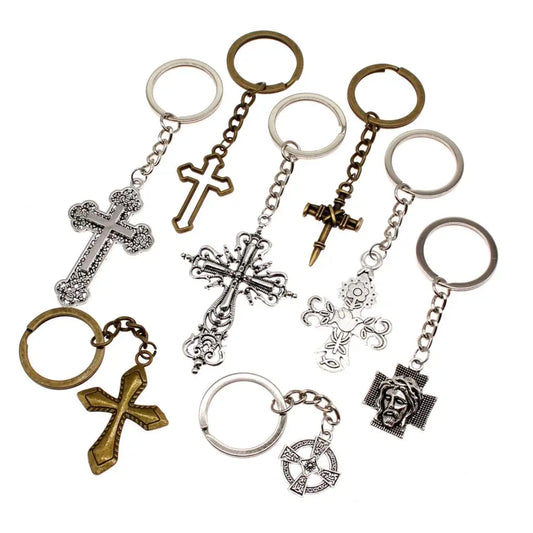 1 Piece Vintage Jesus Christianity Accessory Car Keychain Cross Keychain Handmade DIY Jewelry Car Key Chain Ring Holder For Men