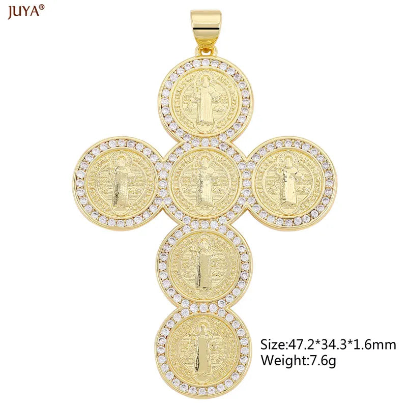 Luxury Natural Zircon Cross Talisman Charms 18k Gold Plated Pendants For Women Necklaces DIY Jewelry Making Accessories
