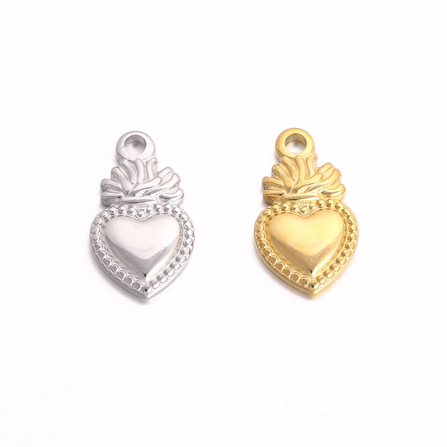 3Pc/Lot Christian Amulet Pendants Stainless Steel Sacred Heart Charms Flame Love Heart DIY Necklace Earring Jewelry Accessories