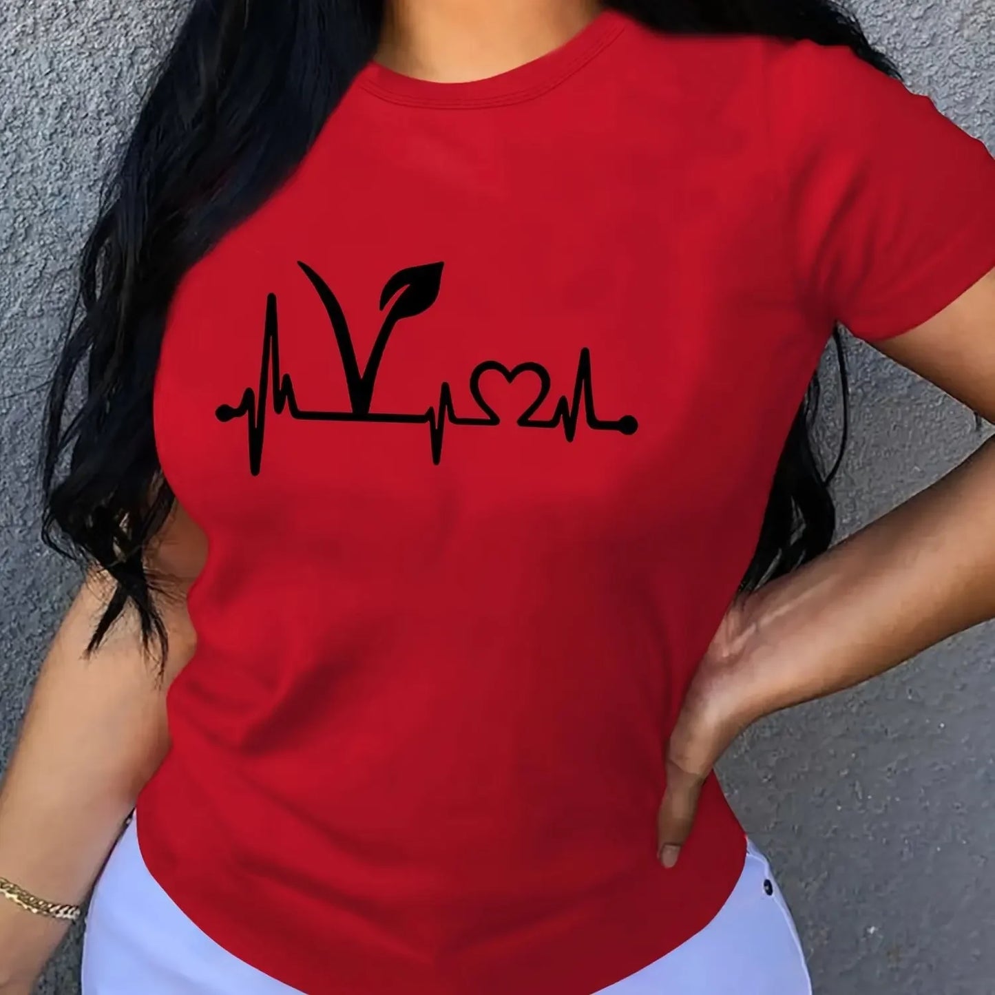 Plant Print Short Sleeve T-Shirt Crew Neck Casual Top for Summer Spring Women's Clothing Casual Fashionable Personality Pullover