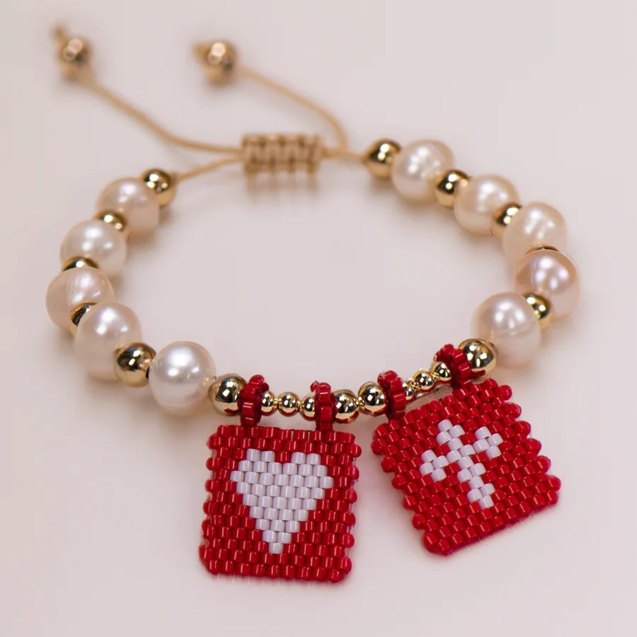 Woven Pearl Cross Heart Bracelet Beaded Miyuki Boho Christian Religious Charm Jewelry Womens 2025 um Fashion Love Blessing Gift
