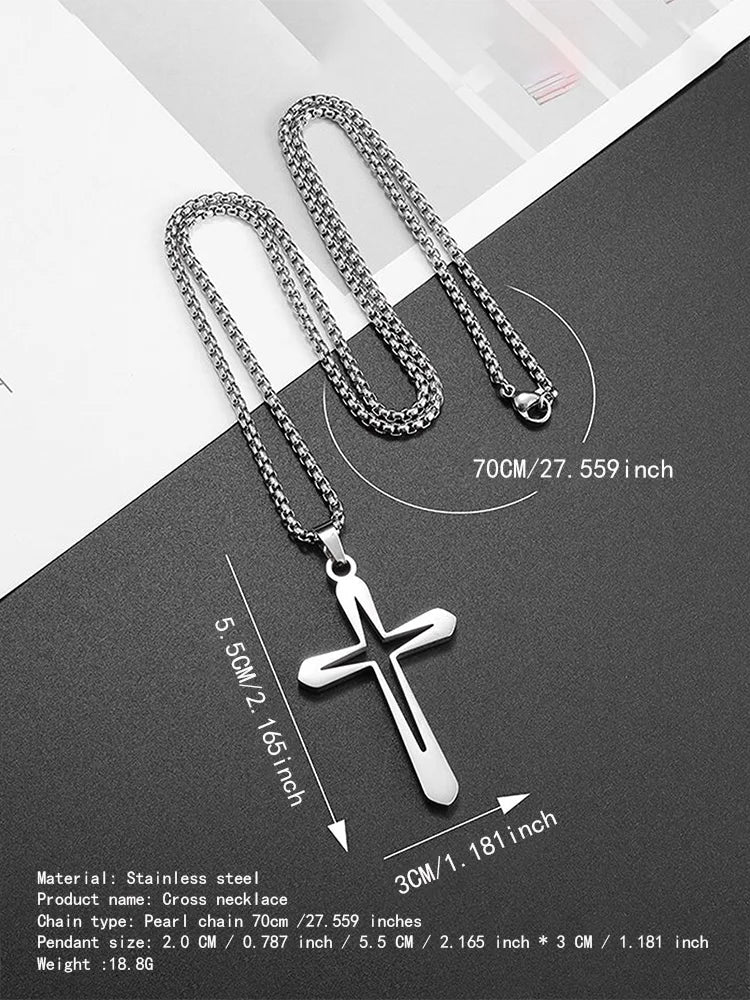 Fashion Design Simple Hollow Cross Pendant Men\'s Hip Hop Stainless Steel Necklace Religious Christian Amulet Jewelry