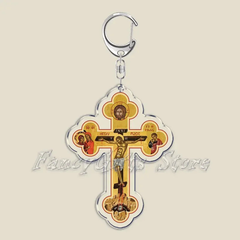 Orthodox Jesus Icon Keychain Christian God Cross Double Sided Keyring Chain Key Ring Chains for Bag Pendant Aaccessories Gift