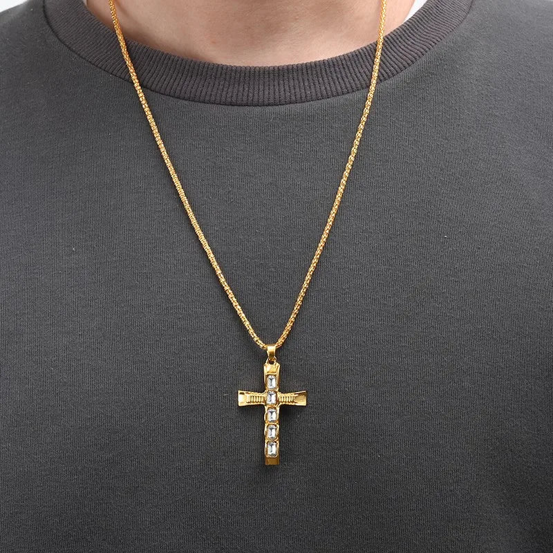 Christian Cross Pendant Women's New Fashion Metal Zircon Inlaid Accessories Religious Amulet Jewelry Without Chain