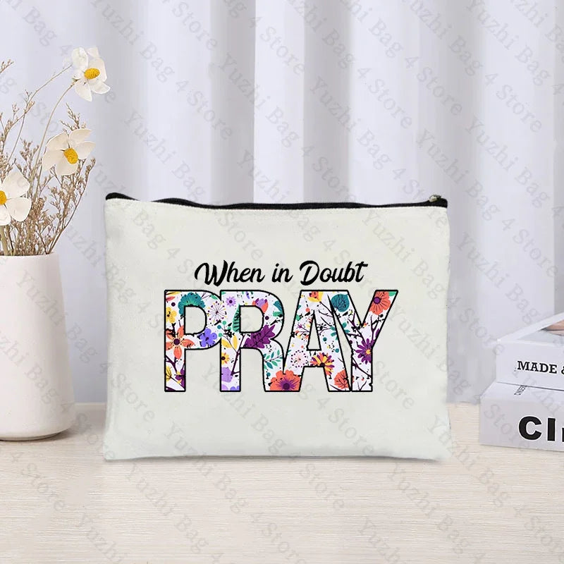 Love Jesus Pattern Zipper Makeup Bag Christianity Catholicism Cosmetic Cases Faith in Jesus Christ Travel Lipstick Pouch Gifts