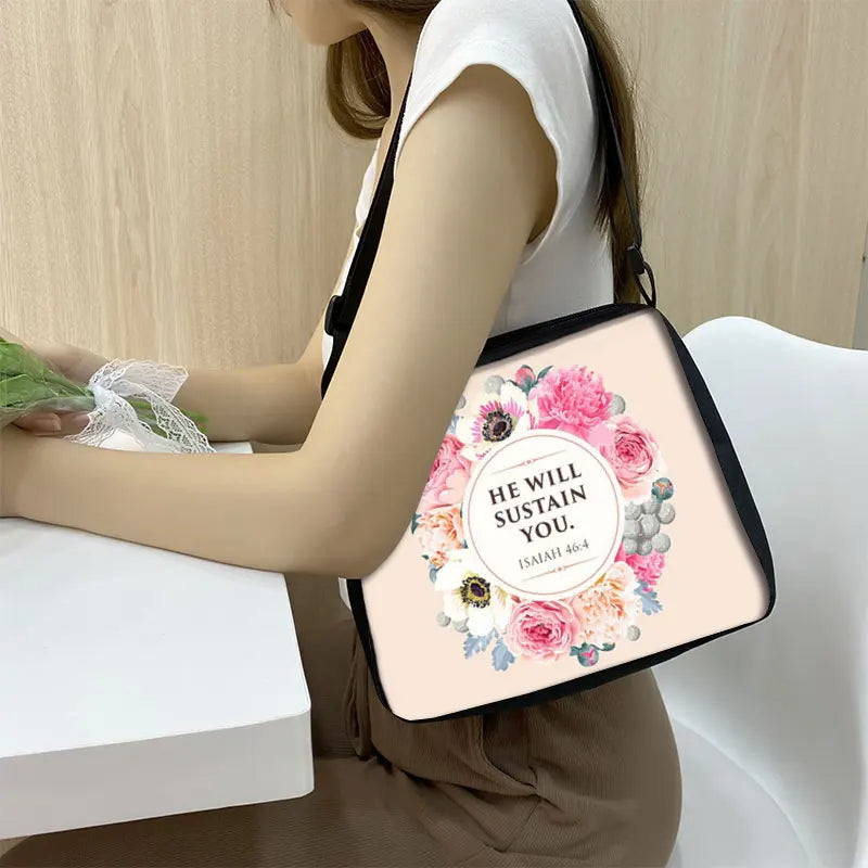 Christian Bible Verse Shoulder Bags He Will Sustain You Women Handbags Casual Clutch Travel Bag Religious Purse Holder Bags Gift