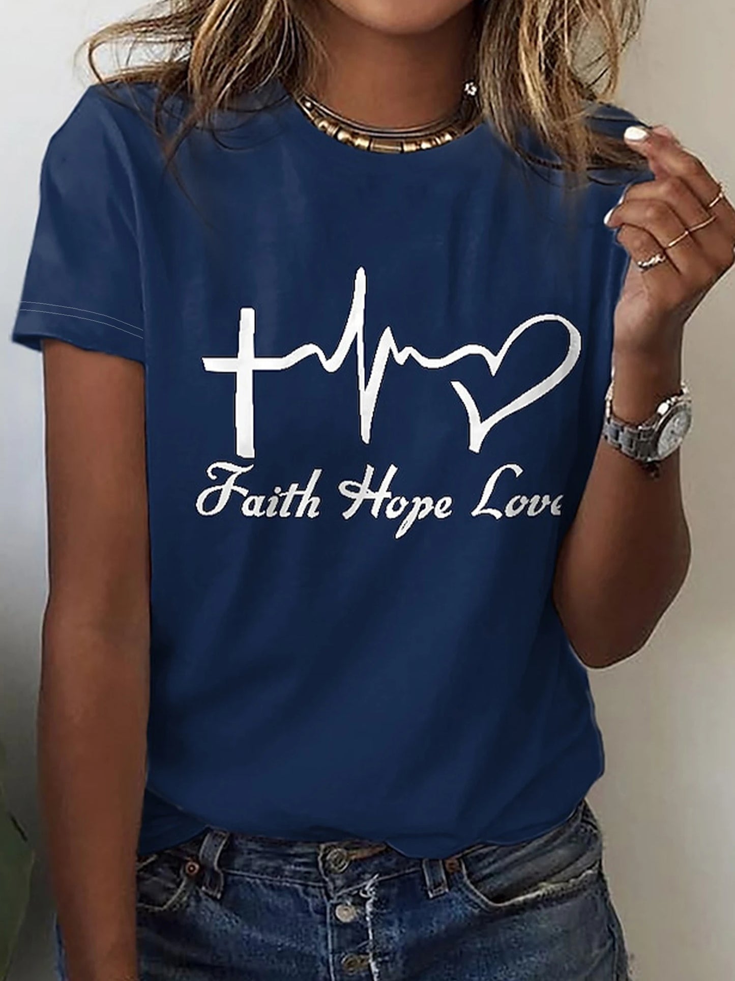 Letter Print T-shirt, Casual Crew Neck Short Sleeve Top for Spring & Summer, Women's Clothing