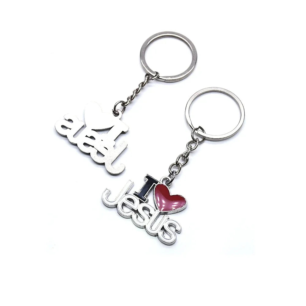 Creative "I Love Jesus "Letter Metal Keychain Charms Christian Religious Jesus Fish Sign Car Keyring Pendant Bag Ornaments
