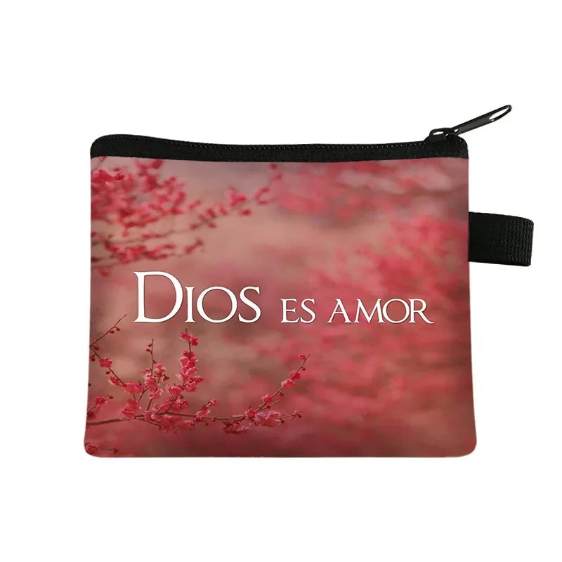 Christian Gift Bible Verse Wallet  Women Coin Purse Con Dios Todo Es Posible Money Bag Small Handbag Floral Purses