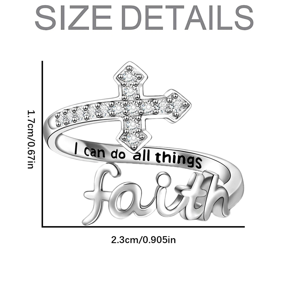 1Pc Exquisite Faith Cross Open Ring Fashion Christian Jewelry Daily Accessories Women's Prayer Blessing Perfect Gift