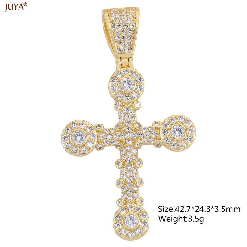 Luxury Natural Zircon Cross Talisman Charms 18k Gold Plated Pendants For Women Necklaces DIY Jewelry Making Accessories