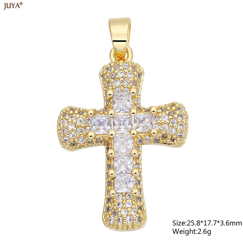 Luxury Natural Zircon Cross Talisman Charms 18k Gold Plated Pendants For Women Necklaces DIY Jewelry Making Accessories