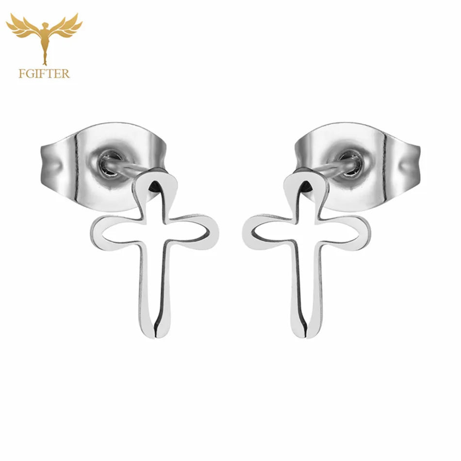 12 Pairs Pack Stainless Steel Earrings Set Cross Jesus Ear Studs Piercing Jewelry Wholesale Christian Catholicism Accessories