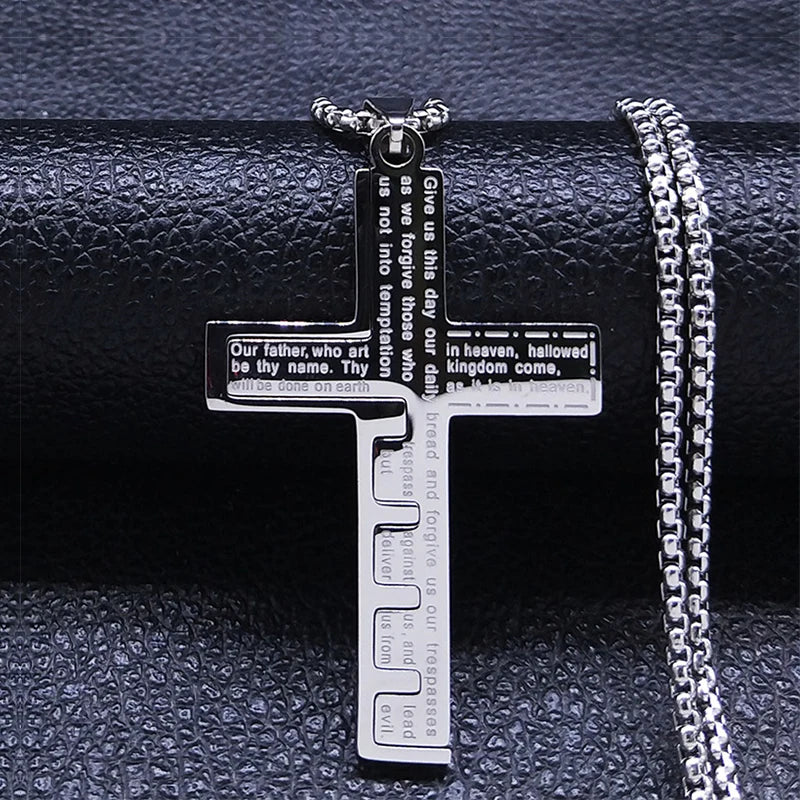 Cross Christian Church Prayer Necklace Men Stainless Steel Gold Color Bible Amulet Necklaces Jewelry