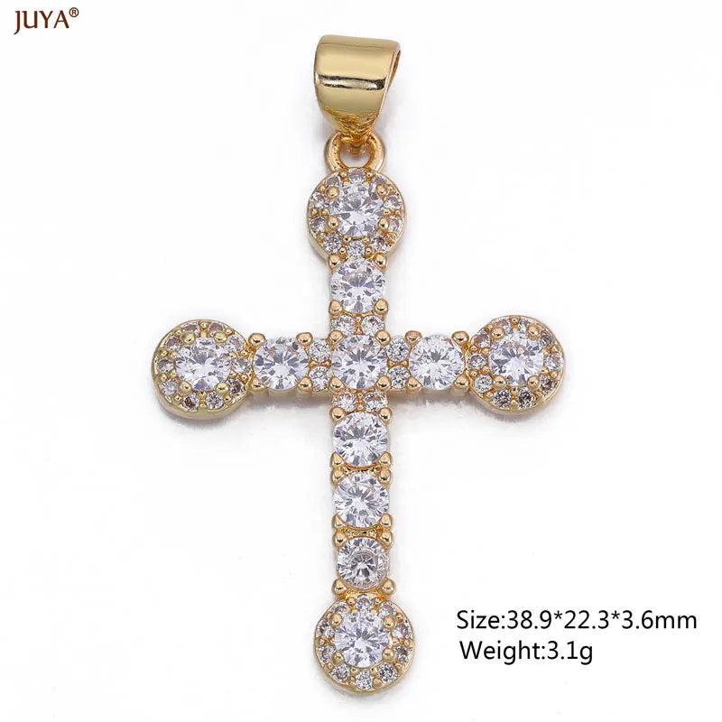 Luxury Natural Zircon Cross Talisman Charms 18k Gold Plated Pendants For Women Necklaces DIY Jewelry Making Accessories
