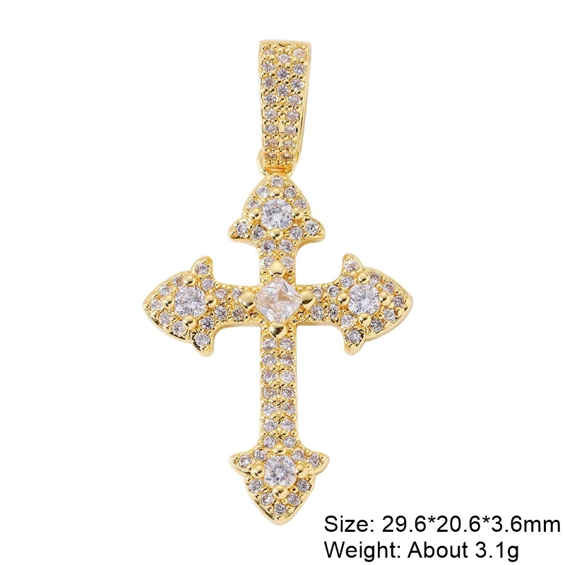 18K Real Gold Plated Enamel Cubic Zirconia Christian Cross Charms For DIY Religious Christmas Pendant Rosary Jewelry Making