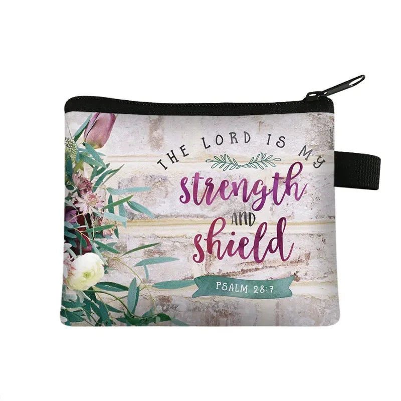 Christian Bible Verse Coin Purse Women Wallet The Lord Sustains Me Money Bag Small Handbag Floral Purses ID Credit Card Holder