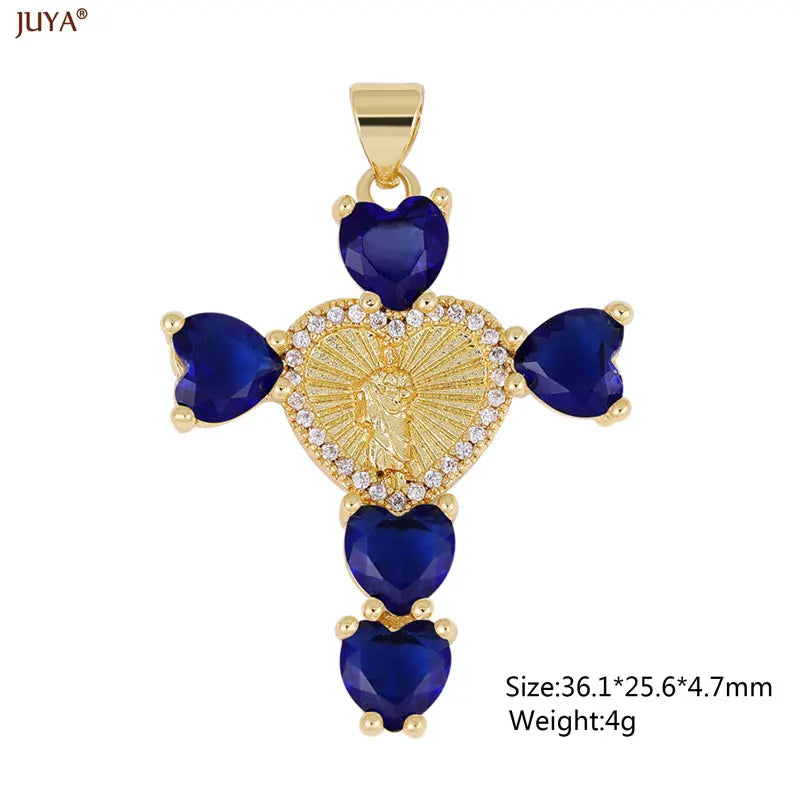 Luxury Natural Zircon Cross Talisman Charms 18k Gold Plated Pendants For Women Necklaces DIY Jewelry Making Accessories