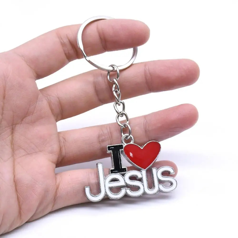 Creative "I Love Jesus "Letter Metal Keychain Charms Christian Religious Jesus Fish Sign Car Keyring Pendant Bag Ornaments