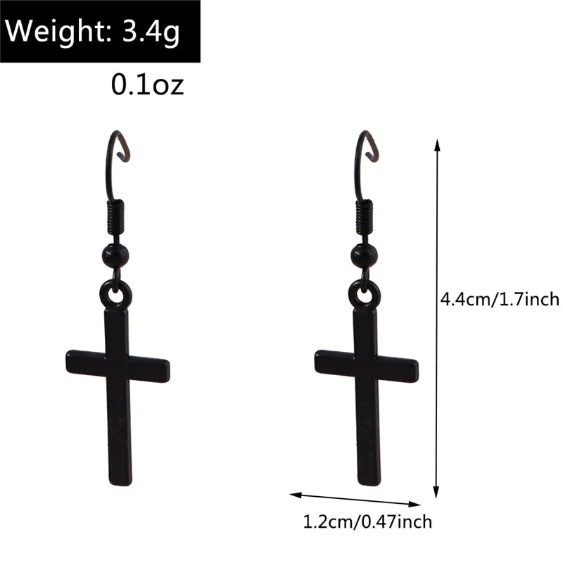 Fashion Zircon Crystal Cross Earrings for Women Men Gothic Punk Hip Hop Jesus Crucifix Dangle Earring Christian Party Jewelry