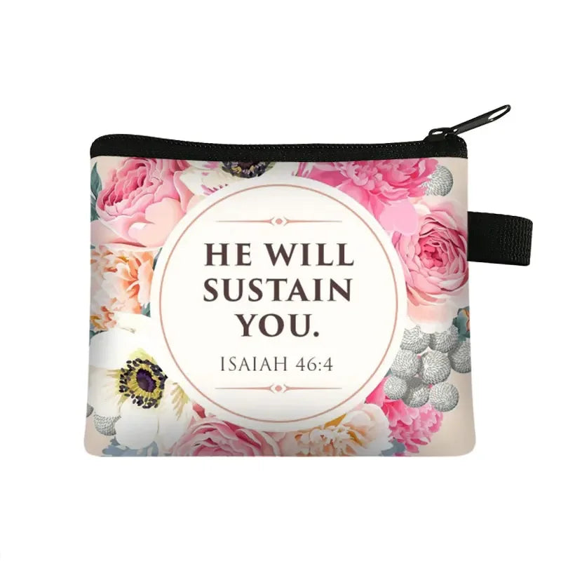 Christian Bible Verse Coin Purse Women Wallet The Lord Sustains Me Money Bag Small Handbag Floral Purses ID Credit Card Holder