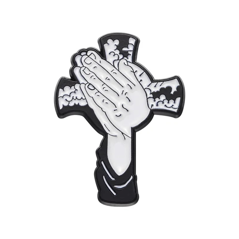Christian Cross Enamel Pins Jesus Crown Of Thorns Brooches Backpack Clothes Shirt Lapel Badges Punk Gothic Bags Pin Accessories