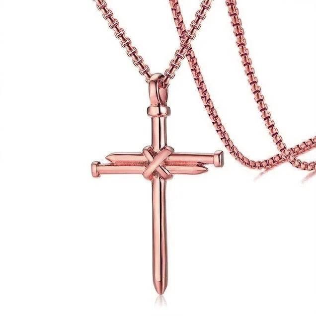 Mens Jewellery Black Stainless Steel Necklace Men Nail Cross Pendant Chain Necklace Christian Church Accessories Collar