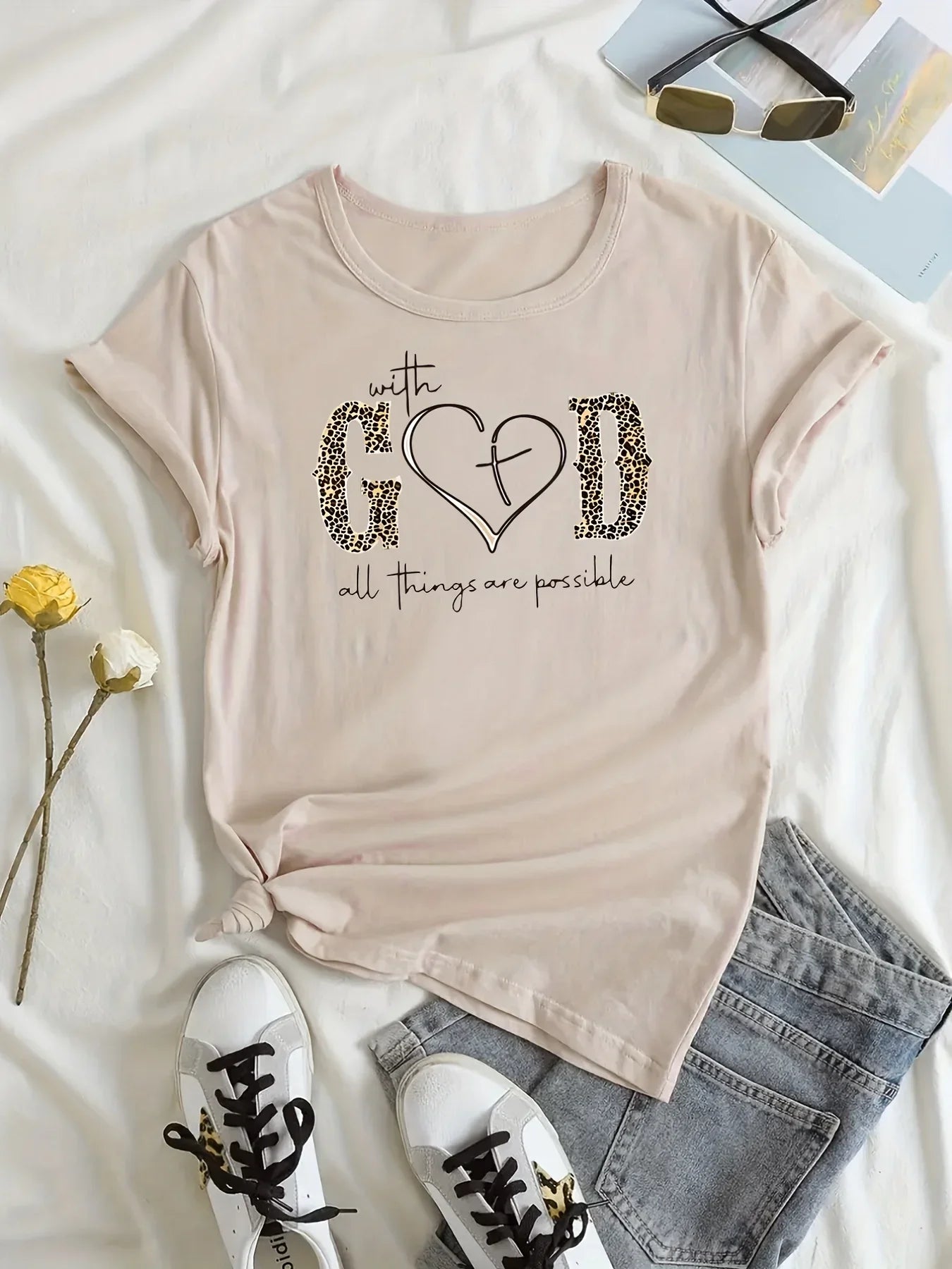 With God Print Women T Shirt Women's Clothing Female TopsTees Summer Short Sleeve Crew Neck Casual Top  Fashion Female Tops