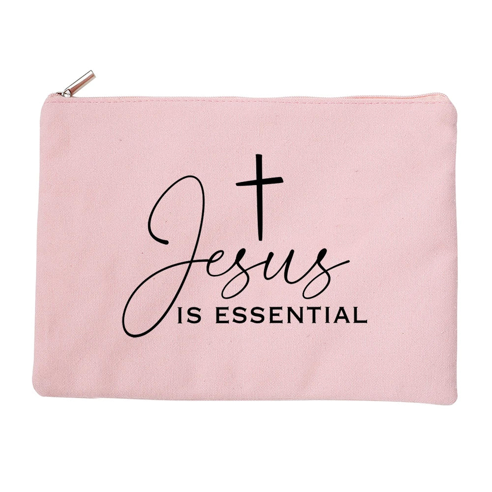 Jesus He Will Be There for You Make Up Organizer Canvas Cosmetic Bag for Women  Pencil Pouch Bag Christian Holiday Female Gifts
