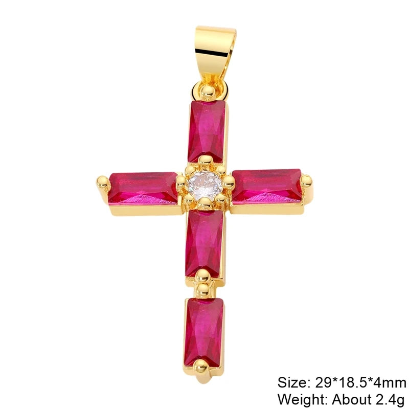 18K Real Gold Plated Enamel Cubic Zirconia Christian Cross Charms For DIY Religious Christmas Pendant Rosary Jewelry Making