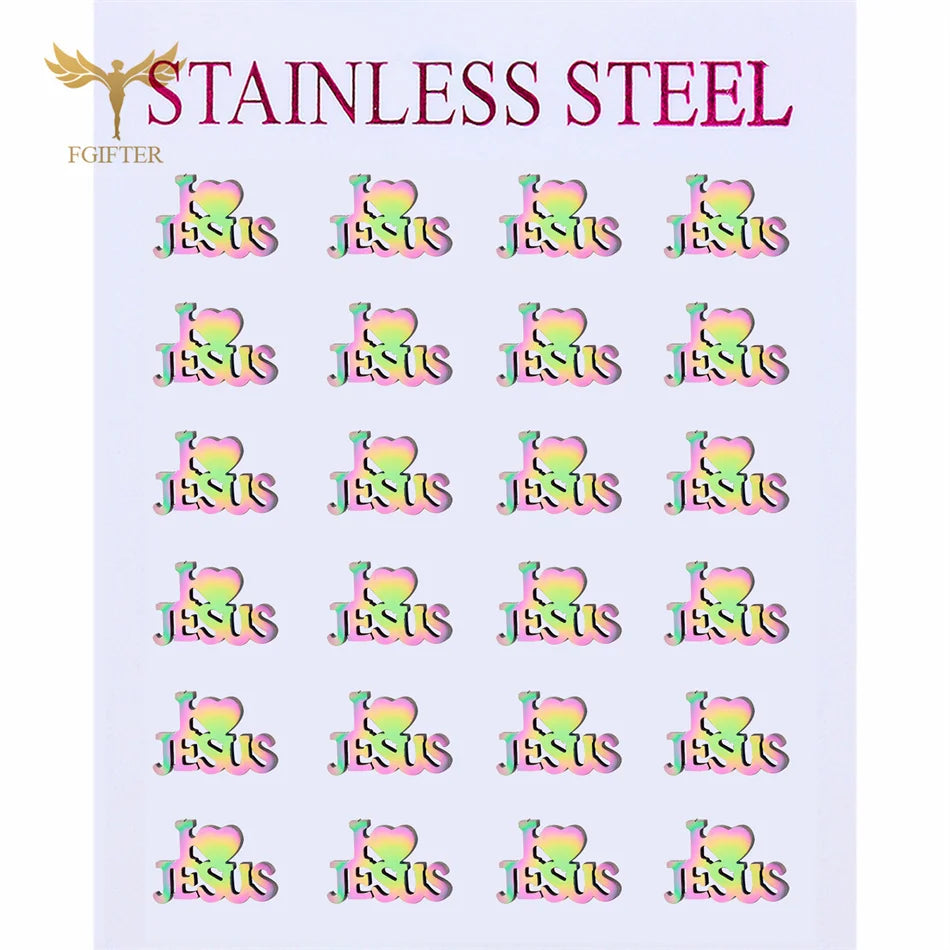 12 Pairs Pack Stainless Steel Earrings Set Cross Jesus Ear Studs Piercing Jewelry Wholesale Christian Catholicism Accessories