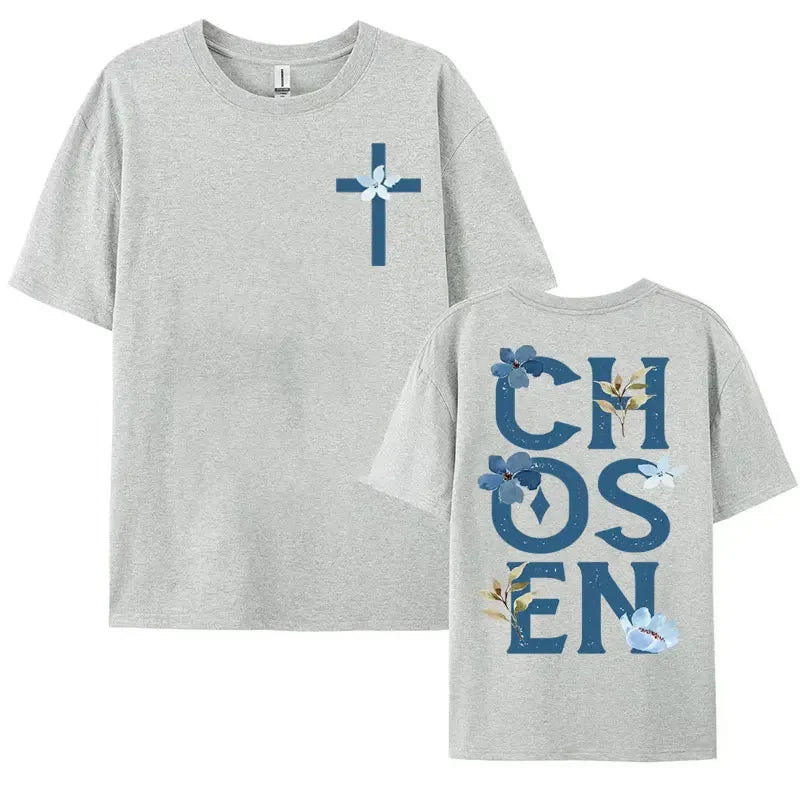 Chosen Floral Aesthetic Bible Verse T-shirts Women's Trendy Christian Clothing T Shirt Men's Fashion Retro Style Classic T-shirt