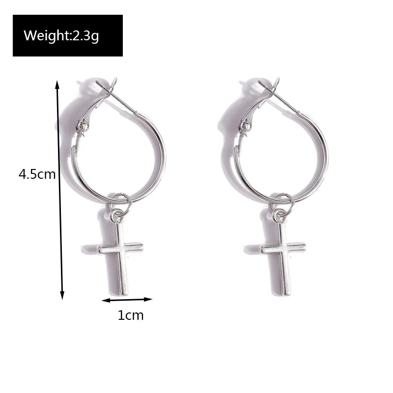 Fashion Zircon Crystal Cross Earrings for Women Men Gothic Punk Hip Hop Jesus Crucifix Dangle Earring Christian Party Jewelry