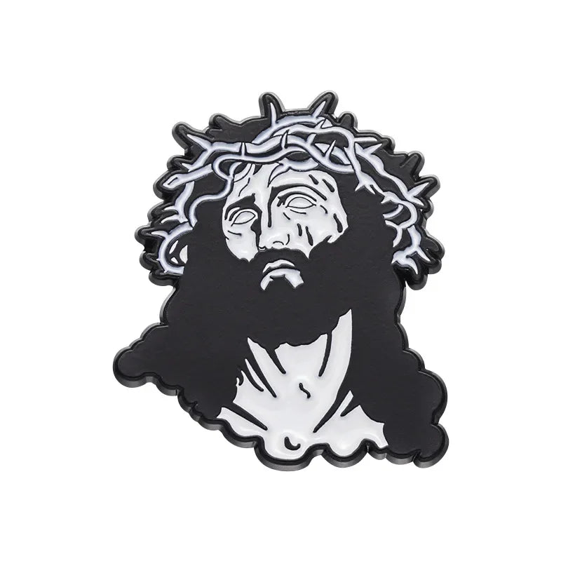 Christian Cross Enamel Pins Jesus Crown Of Thorns Brooches Backpack Clothes Shirt Lapel Badges Punk Gothic Bags Pin Accessories