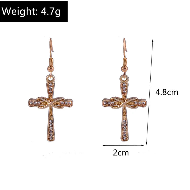 Fashion Zircon Crystal Cross Earrings for Women Men Gothic Punk Hip Hop Jesus Crucifix Dangle Earring Christian Party Jewelry