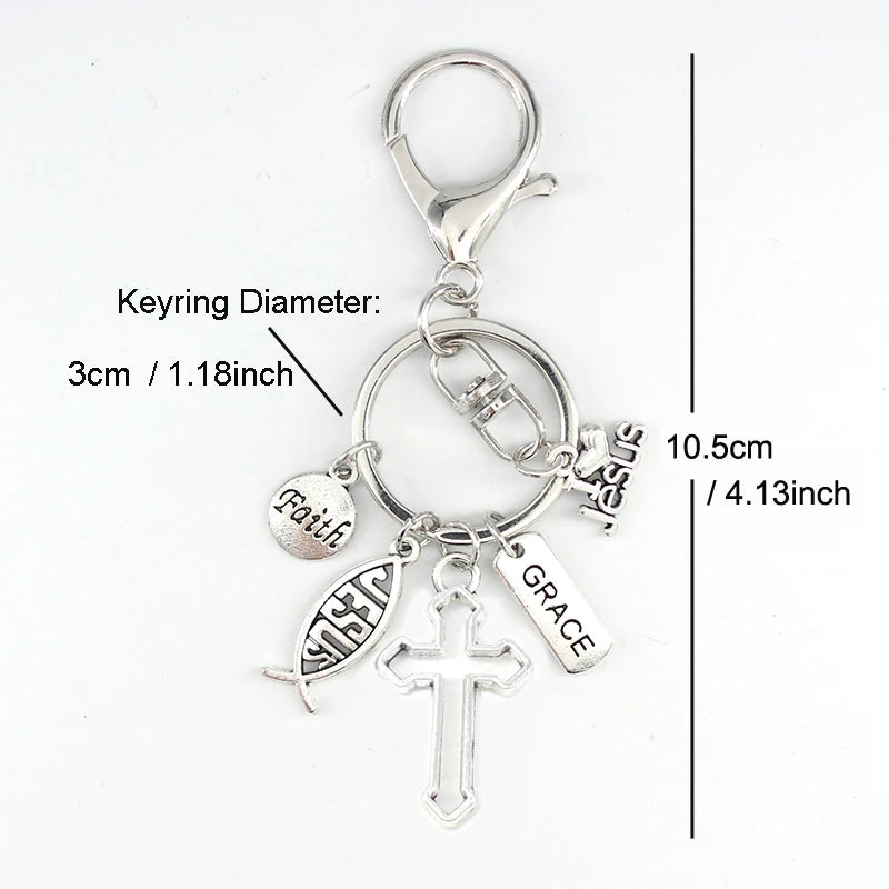 New Arrival Jesus Key Chain Grace Cross Faith Keychain Key Ring Holder Bag Pendant Accessory Jewelry Christmas Gifts Women Men