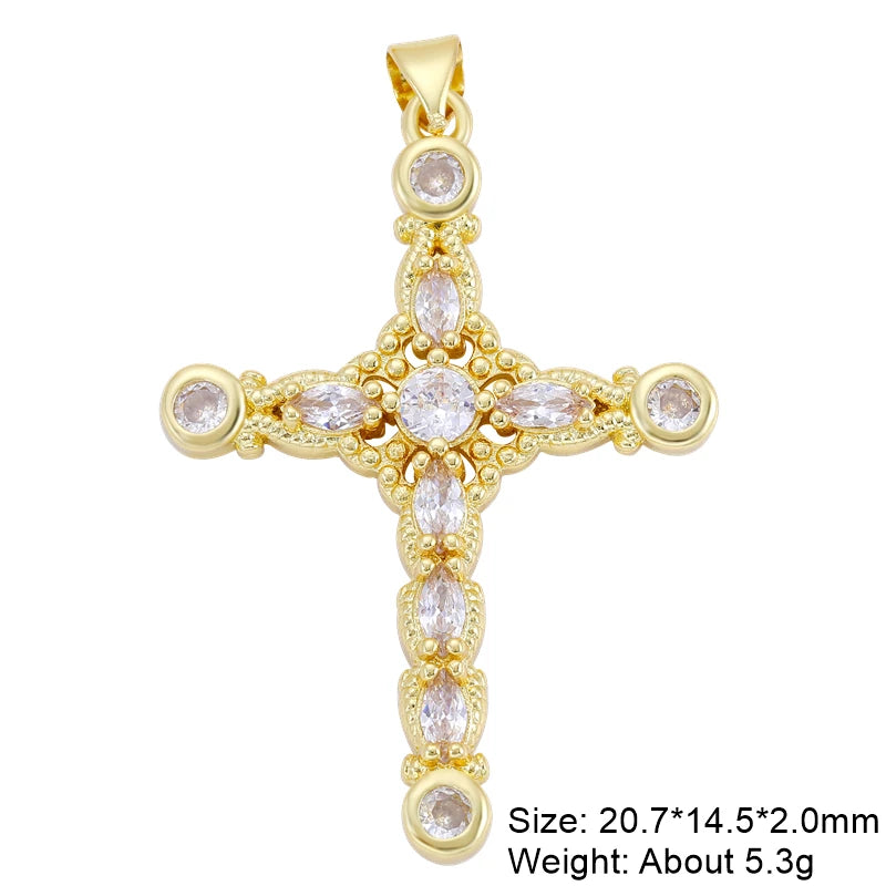 18K Real Gold Plated Enamel Cubic Zirconia Christian Cross Charms For DIY Religious Christmas Pendant Rosary Jewelry Making