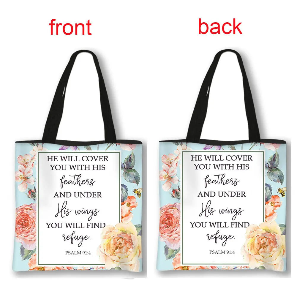 Christian Bible Verse Print Handbag God He Will Sustain You Lady Shopping Fashion Shoulder Bag Girl Travel Tote Bag Gift