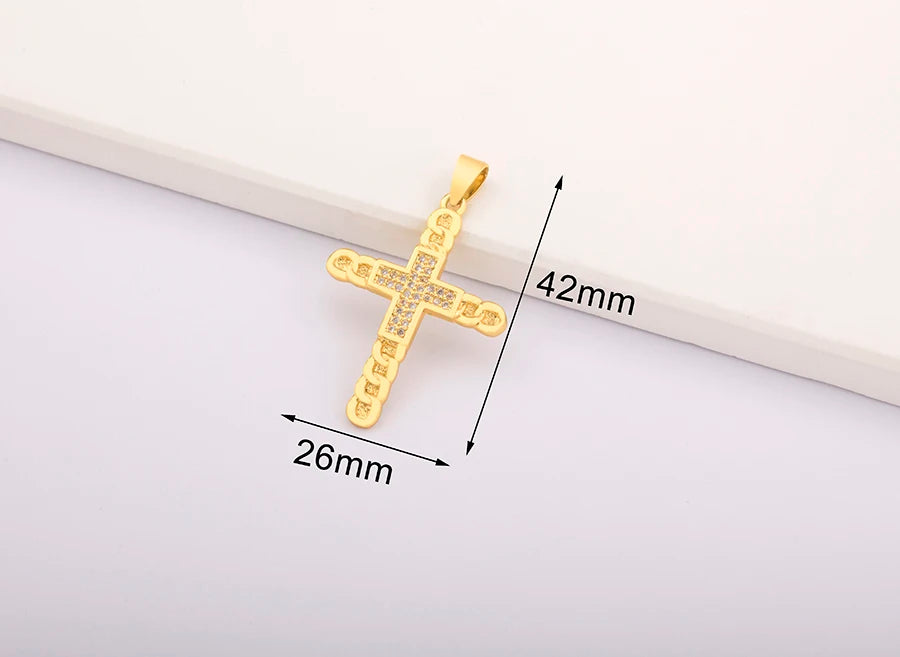 New Retro Christian Jesus Cross Pendant DIY Necklace For Women Copper Shiny Zircon Charms Jewelry Making Supplies Accessories