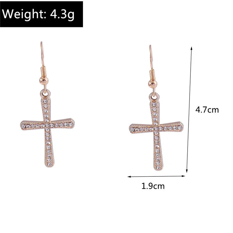 Fashion Zircon Crystal Cross Earrings for Women Men Gothic Punk Hip Hop Jesus Crucifix Dangle Earring Christian Party Jewelry