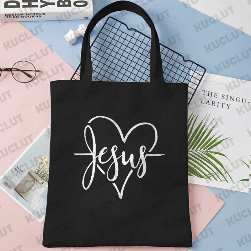 Faith Print Shopping Bag Tote Handbag Shopper Recycle Bag Reusable Tote Jesus Fashion Casual Handbag Purse Travel Beach Totes