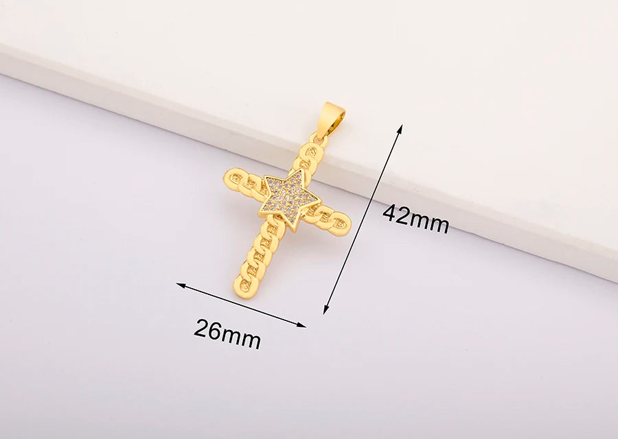 New Retro Christian Jesus Cross Pendant DIY Necklace For Women Copper Shiny Zircon Charms Jewelry Making Supplies Accessories