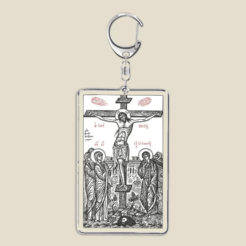 Orthodox Jesus Icon Keychain Christian God Cross Double Sided Keyring Chain Key Ring Chains for Bag Pendant Aaccessories Gift