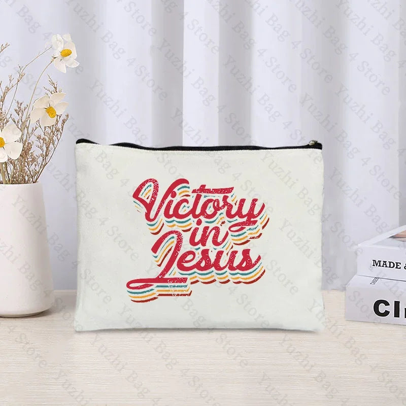 Love Jesus Pattern Zipper Makeup Bag Christianity Catholicism Cosmetic Cases Faith in Jesus Christ Travel Lipstick Pouch Gifts