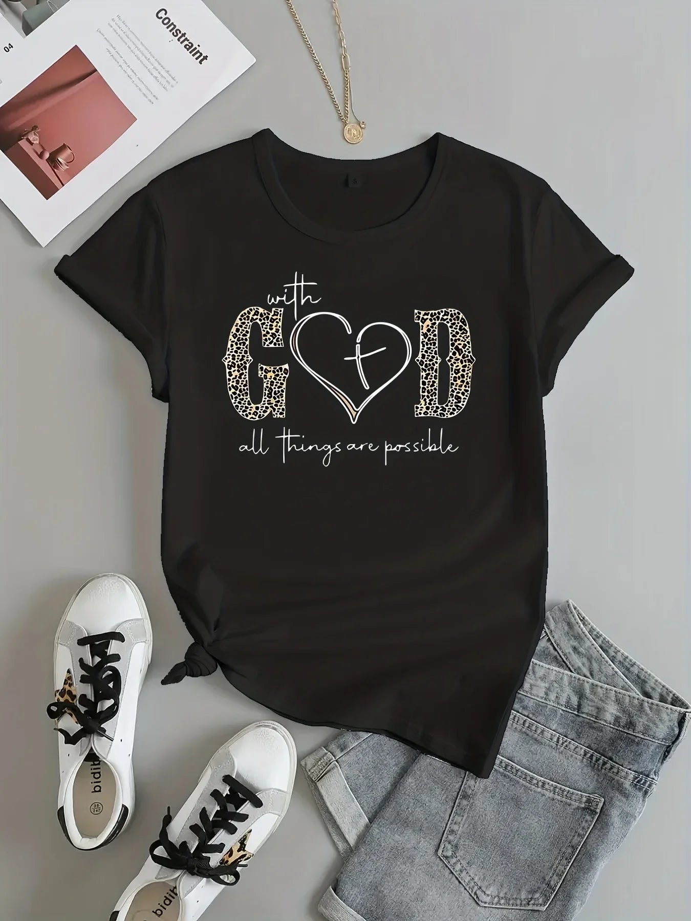 With God Print Women T Shirt Women's Clothing Female TopsTees Summer Short Sleeve Crew Neck Casual Top  Fashion Female Tops