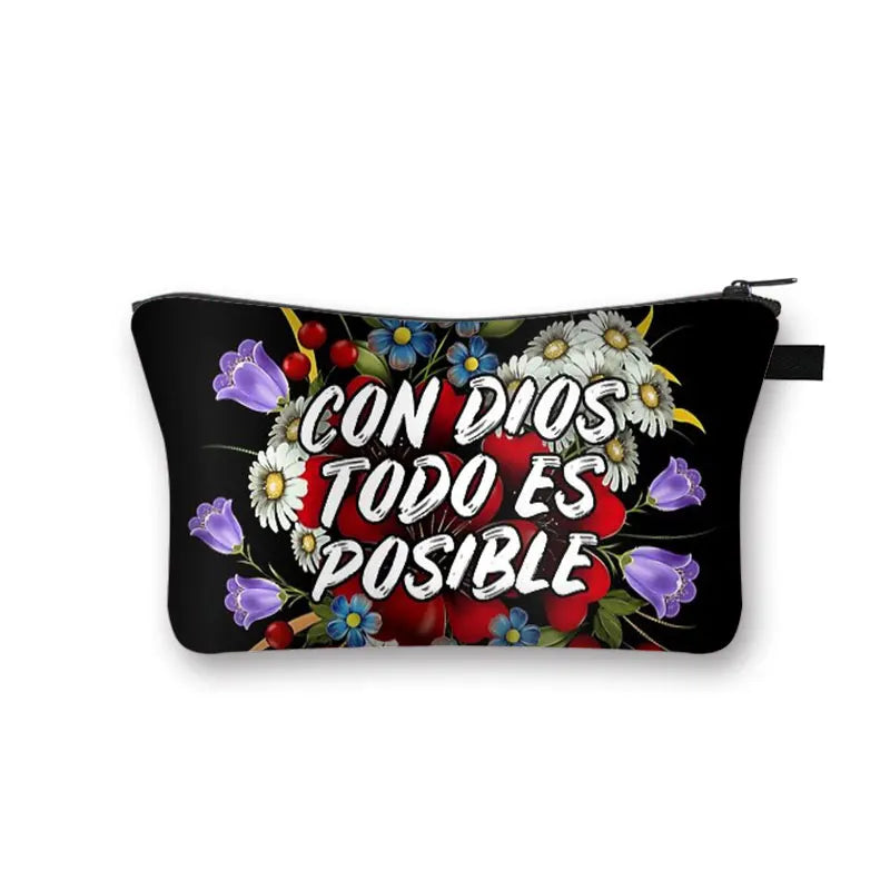 Christian Bible Verse in Spanish Cosmetic Case Con Dios Todo Es Posible Makeup Bag Dios Es Amor Beauty Bag Wash Bag Cosmetic Bag