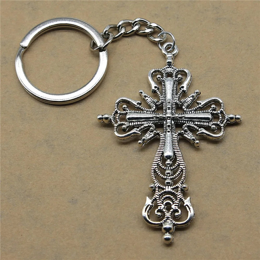 1 Piece Vintage Jesus Christianity Accessory Car Keychain Cross Keychain Handmade DIY Jewelry Car Key Chain Ring Holder For Men
