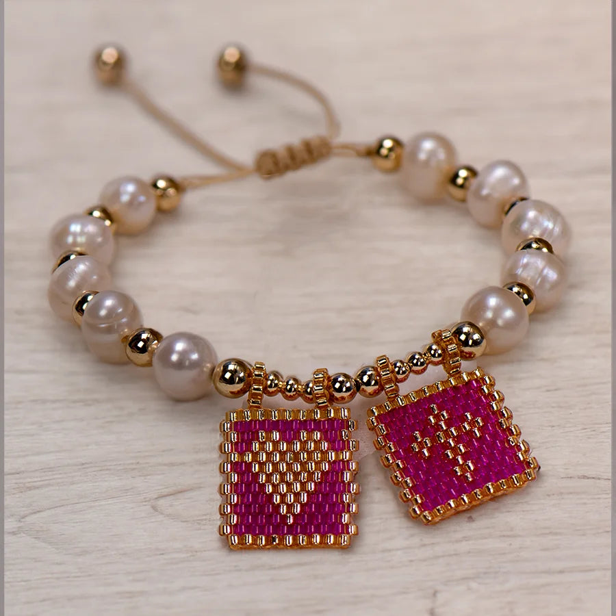 Woven Pearl Cross Heart Bracelet Beaded Miyuki Boho Christian Religious Charm Jewelry Womens 2025 um Fashion Love Blessing Gift