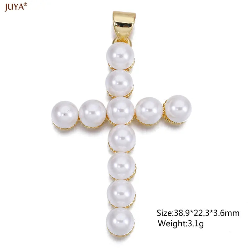Luxury Natural Zircon Cross Talisman Charms 18k Gold Plated Pendants For Women Necklaces DIY Jewelry Making Accessories
